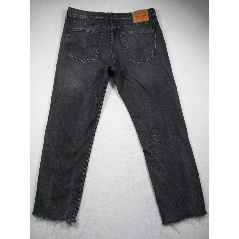 Levis 559 Jeans Mens Size 36 x 32 Gray Denim Relaxed Fit Straight Leg Raw Hem
